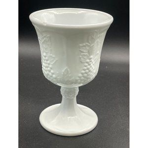 Vintage Indiana Colony Harvest Grape White MIlk Glass Goblet Home Decor H 5.25 I